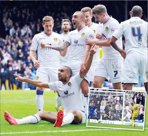  ?? PICTURES: Action Images ?? ALL SMILES: Giuseppe Bellusci celebrates his goal for Leeds. Inset: Chris Maguire opens the scoring