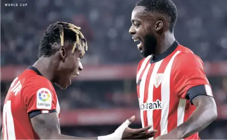  ?? ?? BROTHERS in arms. Bilbao’s Inaki Williams, right, celebrates with brother Nico Williams, left, after scoring during a Spanish Laliga clash in Bilbao, northern Spain. Luis Tejido EPA