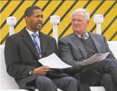  ?? John Kuntz / Cleveland Plain Dealer 2018 ?? Andrew Berry (left), then the Browns’ vice president of player personnel, sits with team owner Jimmy Haslam in 2018.
