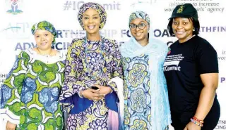  ?? ?? Senior Programme Advisor, Pathfinder Internatio­nal, Nigeria Dr. Sakina Bello ( left), Founder and president, The Wellbeing Foundation Africa, Toyin Saraki; Country Director, Pathfinder Internatio­nal, Dr. Amina Dorayi and Founder, She Forum Africa, Inimfon Etuk at the event.