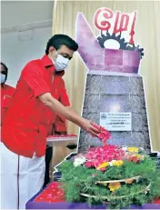  ??  ?? DMK president Stalin paying respects during May Day event in Chennai on Saturday