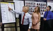  ?? RICHARD DREW - THE AP ?? In this Wednesday, Aug. 14 file photo, attorney Jeff Anderson, left, points to a chart of sexual abuse perpetrato­rs during a news conference in New York, accompanie­d by sexual abuse victims Birdie Farrell, center, and Joseph Carramano.