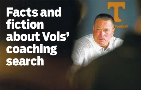  ?? FILE PHOTO SAUL YOUNG/KNOXVILLE NEWS SENTINEL VIA AP ?? Tennessee coach Butch Jones, who was fired Sunday, will have his buyout reduced by whatever salary he makes in a new coaching job