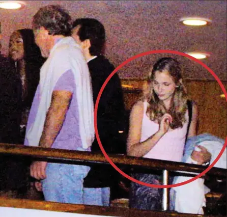  ??  ?? Uncanny: The partygoer is pictured again at the bash, which Epstein attended. In legal papers, Miss Roberts said she ‘met Naomi Campbell at a birthday party of hers on a yacht in the South of France’