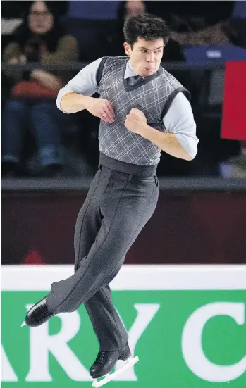  ?? JONATHAN HAYWARD/THE CANADIAN PRESS ?? Keegan Messing of Canada sits in sixth place following the men’s short program at the Grand Prix of Figure Skating Final in Vancouver on Thursday.