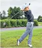  ??  ?? Jaxson Perry, 6, tees off at Kendleshir­e in Bristol