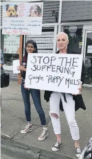  ??  ?? A group of protesters gathers outside the Granville Pet and Garden store in Vancouver on Saturday.