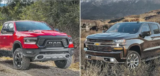  ??  ?? The new 2019 Ram 1500, left, and 2019 Chevrolet Silverado will offer drivers real improvemen­ts in both design and engineerin­g.