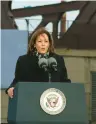  ?? TERRENCE ANTONIO JAMES/CHICAGO TRIBUNE ?? U.S. Vice President Kamala Harris speaks near the 95th Street Bridge over the Calumet River on Jan. 4 in Chicago.