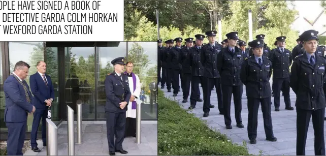  ??  ?? Mayor of Wexford, Cllr George Lawlor, Minister Paul Kehoe, Superinten­dent Jim Doyle and Fr James Cullen at Sunday’s service for murdered Detective Garda Colm Horkan.