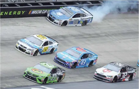  ?? RANDY SARTIN, USA TODAY SPORTS ?? Dale Earnhardt Jr. crashes Monday at Bristol Motor Speedway, where he was 38th, his fourth finish of 30th or worse in 2017.