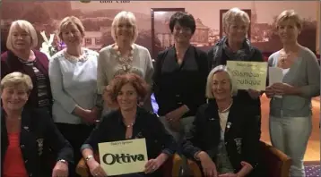  ??  ?? Prize-giving after the weekly ladies’ competitio­n in Enniscorth­y. Back (from left): Jane Whelan, Joan Whelan, Jacinta Kenny, Deirdre Kavanagh, Marie Dunphy, Margaret Frayne, Rosemary Flynn. Front (from left); lady President Maeve McCauley, Vivienne from Ottiva (sponsors), lady Captain Mary O’Shea.