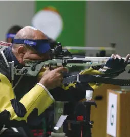  ?? (Keren Isaacson) ?? ISRAELI SHOOTER Doron Shaziri won his eighth Paralympic medal yesterday, finishing third in the men’s 50-meter rifle three positions final.