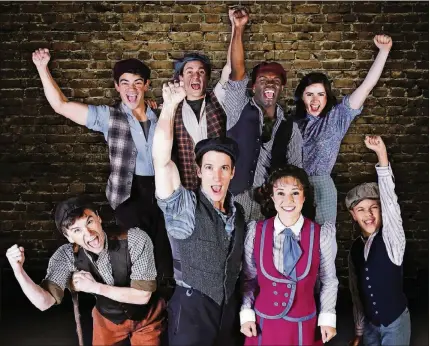  ?? PHOTO BY ZAK BENNETT ?? The cast of “Newsies, The Musical” includes Anthony Zas (back, from left), Tovi Wayne, Brandon Whitmore and Betty Weinberger; Tyler Jones (front, from left), John Arthur Greene, Clara Cox and Blake McCall.