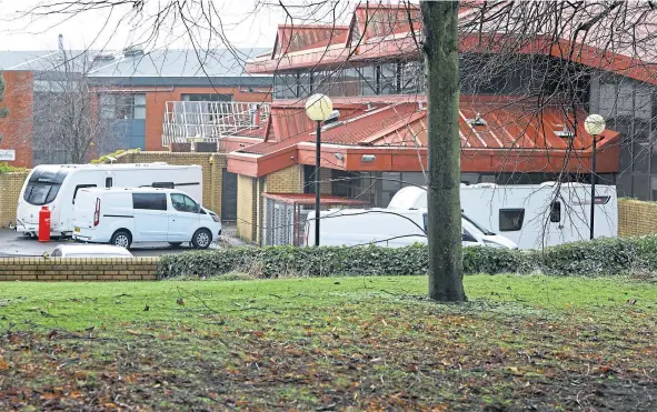  ??  ?? Caravans have been parked up at Dundee’s Technology Park since Friday.