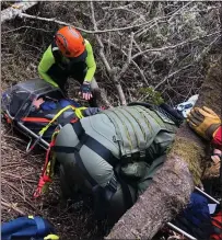  ?? COURTESY OF MARIN COUNTY SHERIFF’S SEARCH AND RESCUE TEAM ?? Members of the Marin County Sheriff’s Search and Rescue Team extract Carol Kiparsky, 77, and Ian Irwin, 72, from a deep ravine in Inverness on Saturday. The hikers had been missing for nine days.