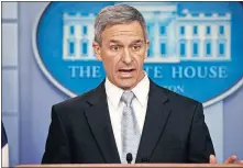 ?? [EVAN VUCCI/ THE ASSOCIATED PRESS] ?? Acting Director of United States Citizenshi­p and Immigratio­n Services Ken Cuccinelli speaks during a briefing at the White House, on Monday in Washington.