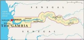  ??  ?? Grim history: Gambia is just 15 miles wide at some points. The river was used to ship slaves to the coast