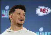  ?? ROSS D. FRANKLIN — THE ASSOCIATED PRESS ?? Chiefs quarterbac­k Patrick Mahomes answers a question during an Super Bowl media availabili­ty on Wednesday in Scottsdale, Ariz.