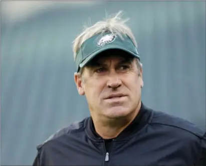  ?? MATT SLOCUM — THE ASSOCIATED PRESS ?? Eagles coach Doug Pederson believes that the trades Dorenbos leaves a leadership void in the locker room. of popular veterans Jordan Matthews and Jon