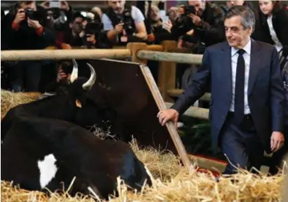  ?? FOTO AFP ?? Fillon zet zijn campagne gewoon verder. Gisteren deed hij dat op het Landbouwsa­lon in Parijs.