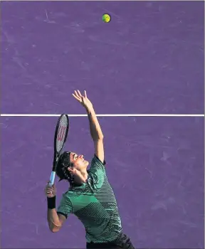  ??  ?? SERVING UP A TREAT: Roger Federer continued his good vein of form by reaching the last eight in Miami