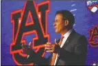  ?? The Associated Press ?? UNDER PRESSURE: Auburn head coach Gus Malzahn speaks to reporters Thursday during the NCAA Southeaste­rn Conference Media Days.