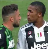  ??  ?? Disgusting: Douglas Costa spits in the face of Federico Di Francesco