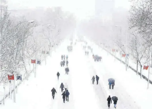  ?? EFE / BALLESTERO­S ?? Con varios centímetro­s de nieve en las calles, el temporal ‘Filomena’ deja imágenes para la historia a su paso por la capital.