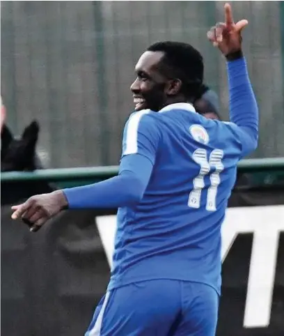  ?? John Driscoll ?? Emini Adegbenro netted a hat-trick for Skelmersda­le in Saturday’s St Luke’s Cup game at Sandbach United. Paul McNally’s men won the clash 4-1. See page 31
