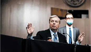  ?? ERIN SCHAFF/THE NEW YORK TIMES ?? Sen. Lindsey Graham. R-S.C., leads a Senate Judiciary Committee meeting Thursday.
