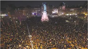  ?? (Philippe Wojazer/Reuters) ?? THOUSANDS ATTEND a national gathering last night in the Place de la Republique in Paris to protest antisemiti­sm and the rise of attacks in France.