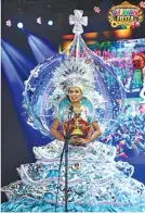  ??  ?? Marla's Sinulog Festival costume by award-winning designer Malayka Yamas won second place in the Festival Costume competitio­n.