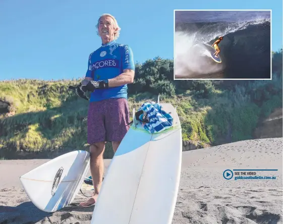  ?? Picture: WSL ?? Surf legend Terry Richardson is the subject of a new biography and (inset) Richo in action in the 2018 World Masters at Portugal.