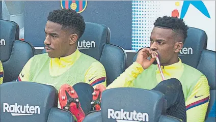  ?? FOTO: M. MONTILLA ?? Junior (23 años) y Semedo (26) tienen números de acabar entrando en operacione­s para convertir en culés a Lautaro y Pjanic