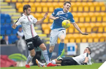  ??  ?? Blair Alston is fouled by John Rankin.