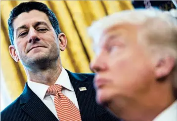  ?? SAUL LOEB/ GETTY-AFP ?? House Speaker Paul Ryan and fellow Republican­s are looking to President Trump, right, for signals on policy priorities.