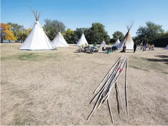  ?? TROY FLEECE ?? Some teepees at the Justice for Our Stolen Children camp were already dismantled Monday. A court order last Friday declared the camp unlawful, and that the protesters must vacate Wascana Park in Regina.