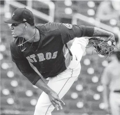  ?? Karen Warren / Staff photograph­er ?? Astros righthande­r Bryan Abreu is battling to make the opening-day roster, but struggles in spring training mean that he could find himself on the outside looking in once camp ends.