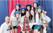  ?? ?? The Gulliver Prep swimming and diving team poses with a trophy after finishing second for the Class 2A state title.