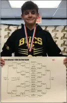  ?? SUBMITTED PHOTO ?? Interboro freshman Anthony Lascio holds up the bracket after winning the 121-pound title at the District 1Class 3A South Section championsh­ips last weekend. Lascio will compete in the Southeast Regional this weekend.