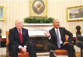  ??  ?? WASHINGTON: In this file photo, President Barack Obama meets with President-elect Donald Trump in the Oval Office of the White House in Washington.—AP