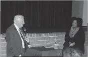  ??  ?? Congressma­n Steny Hoyer takes questions from student moderator Tania Harris, president of Thomas Stone High School’s Student Government Associatio­n, during a visit to the school Tuesday.