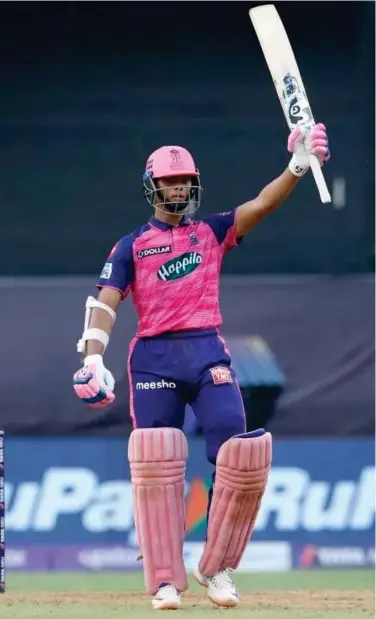  ?? Courtesy: IPL ?? Yashasvi Jaiswal of Rajasthan Royals celebrates after scoring a fifty against Punjab Kings in their IPL match.