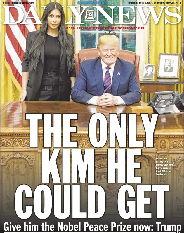  ??  ?? Overrated reality TV star meets with Kim Kardashian in Oval Office on Wednesday.