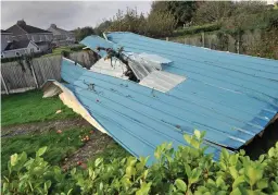  ??  ?? Clockwise from above: The torn Douglas Community School roof; Dan Curtin clearing a tree; damage in Knocknahee­ny; and a Garda cordon. Photos: Darragh McSweeney/Mark Condren/Michael McSweeney