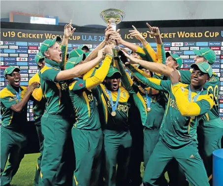  ?? Picture: GETTY IMAGES ?? WE ARE THE CHAMPIONS: SA celebrate after winning the ICC U-19 Cricket World Cup against Pakistan in Dubai yesterday