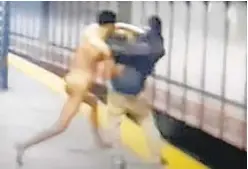  ??  ?? A naked man pushed a straphange­r onto the tracks at Central Park North/110th St. station. The man later jumped down and hit the third rail after being punched by Good Samaritan who was helping first fallen man.