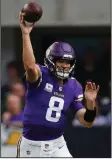  ?? AP/JEFF HAYNES ?? Kirk Cousins is in his first year as quarterbac­k of the Minnesota Vikings, but he has earned respect from his defensive teammates for his ability to speak up and provide encouragem­ent after consecutiv­e victories over the Philadelph­ia Eagles and Arizona Cardinals.