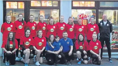  ??  ?? Montrose Ladies FC, who are top of Division 2 North, have been boosted by a sponsorshi­p deal for the away kit with Dino’s Kebab House.